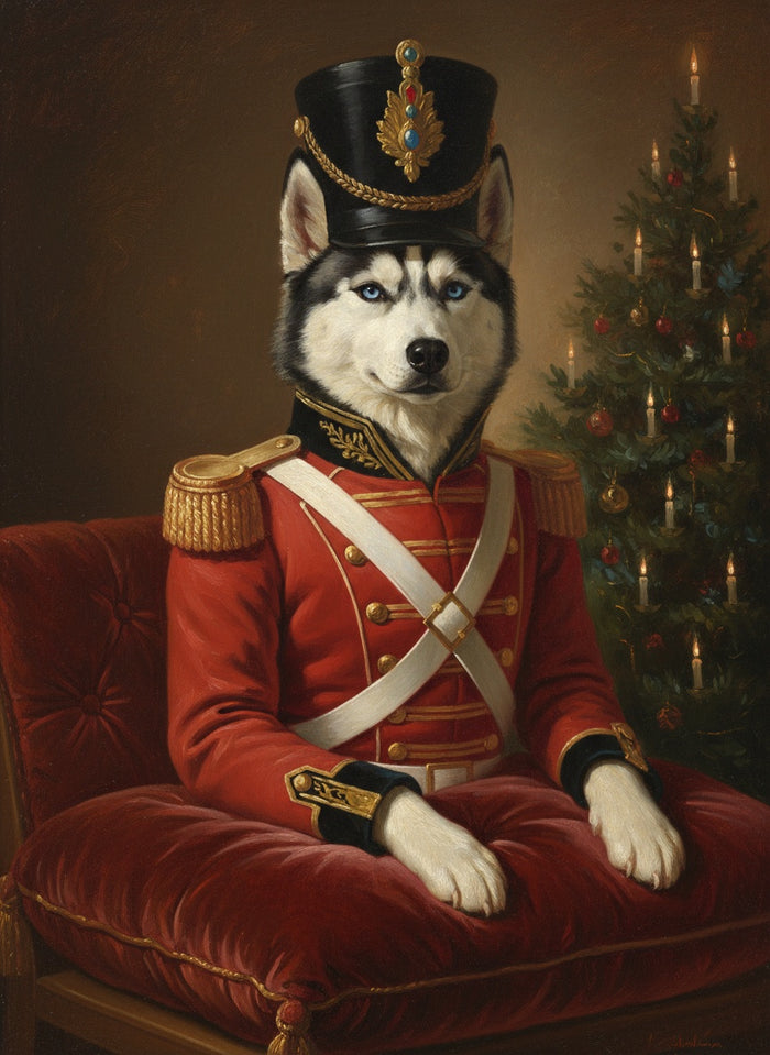 Siberian Husky painted as a nutcracker soldier