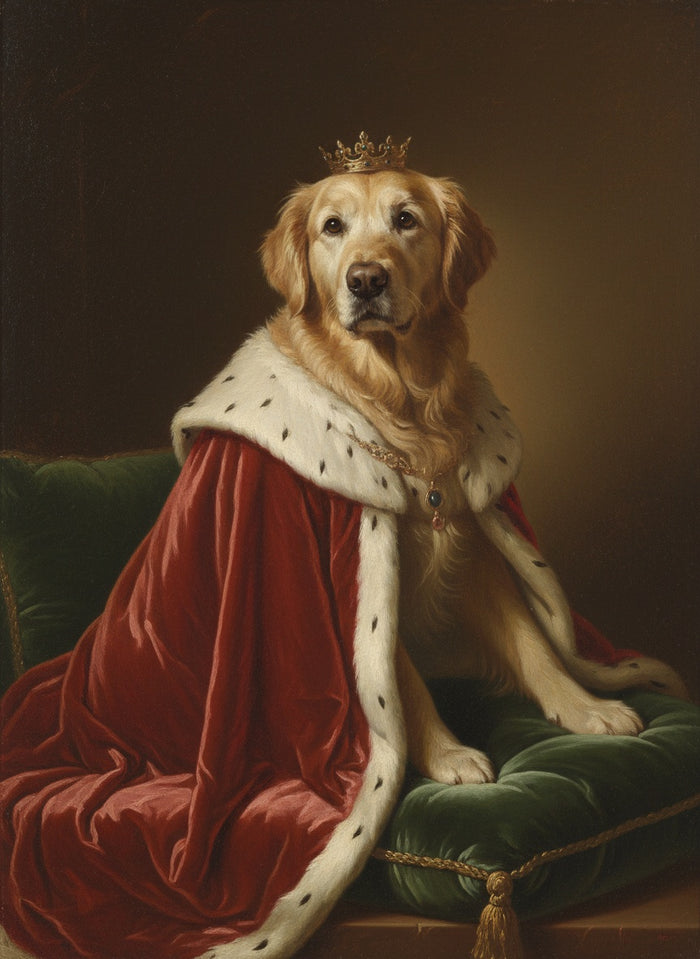 Elderly Golden Retriever painted as a king